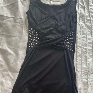 Black Pearl-Embellished Sleeveless Dress